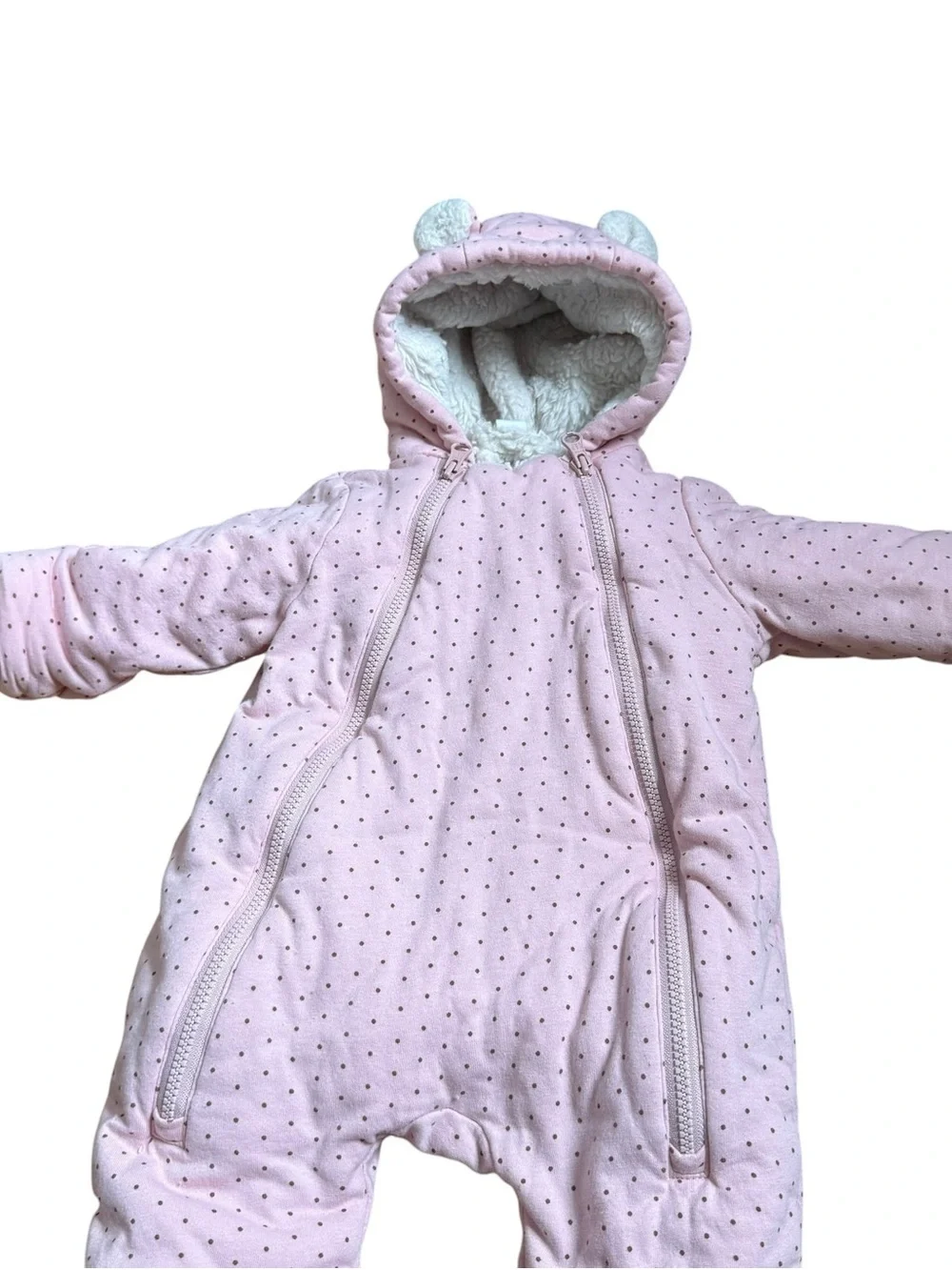 Baby Gap Double Zip Sherpa Fleece Lined One Piece Size 0-3 Months Pink Polka Dot